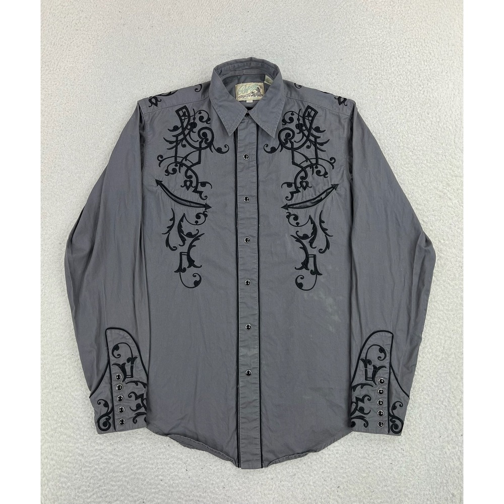 Roper Shirt Mens Small Gray Embroidered Western Snap Long Sleeve Cowboy